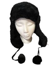 BLACK FAUX FUR HAT POM POMS