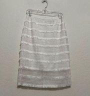 White House Black market lace fringe midi skirt, size 6 ￼