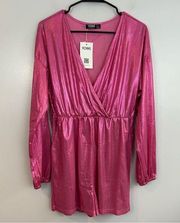 NWT YOINS Pink Metallic Long Sleeve Romper Size Medium