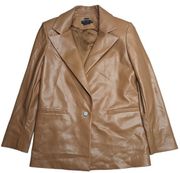 Alice + Olivia Dunn Camel Tan Vegan Leather Single Button Boxy Blazer Jacket XS