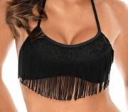 RELLECIGA Women’s Tassel Bandeau Black Bikini Top 
Size‎ S