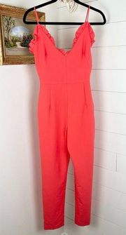 Black Halo Biscayne Jumpsuit Canyon Coral Ruffle Sleeveless NWT Size 0