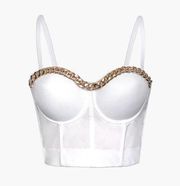 Micas White Gold Chain Detail Corset Bustier Top NWT Large