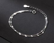 925 Silver Plated Simple Adjustable Double Layer Bracelet for Women