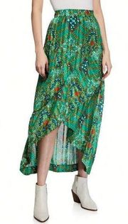 ba&sh Hall High Low Floral Green Maxi Length Skirt Vert Green Medium/ 8