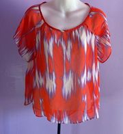 SOPRANO Sheer Red/White/Purple Short Sleeve Blouse Size Small