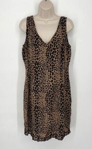 August Silk Women's Leopard Print Sleeveless Dress 12 Brown, Black Lined Lace