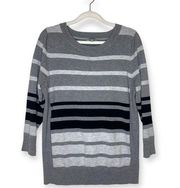 Joseph A gray striped pullover sweater crewneck lightweight 3/4 sleeve size L