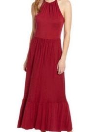 Caslon red halter neck tired maxi casual dress Sm