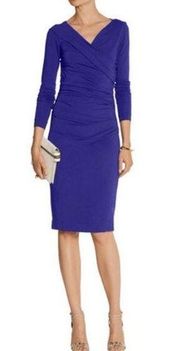 Diane von Furstenberg Bentley Short Three Quarters Ruched Dress Blue Size S