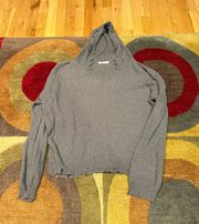 Grey Intentionally Frayed Pullover Hoodie Sweater Size Medium