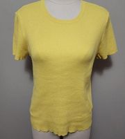 Worthington Pineapple Yellow Ribbed Short Sleeve Crewneck Sweater Size Large