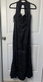 Vintage Gunne Sax black brocade mermaids embellished beaded maxi gown size 7