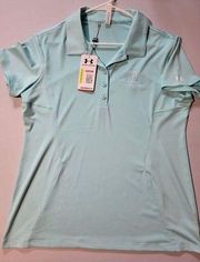 Women's Under Armour Heatgear Loose Golf Short Sleeve Polo Light Blue Size XL