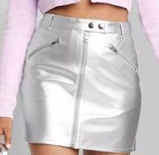 NWT Wild Fable Women's Faux Leather Moto Mini Skirt Silver metallic Size 8