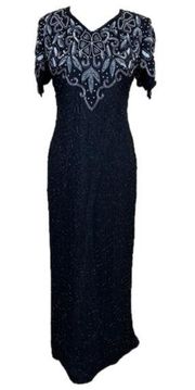 LAURENCE KAZAR Vintage Black Silk Beaded Gown