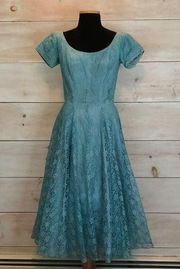 Vintage 1950s lace dress blue prom size small