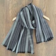 Woven Scarf Diamond Pattern 100% Wool Pale Grey Blue and Black