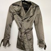 Zara Basic Double Breasted Cropped Trench Coat Belted size small rain coat