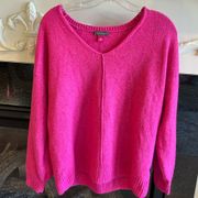 Bright Pink Lightweight Sweater V Neck Womens Small Oversized