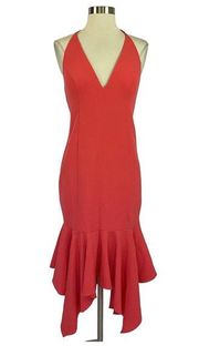 Women's Cocktail Dress Size 4 Coral Pink Backless High Low Halter