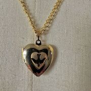 Gold tone vintage dove heart locket pendant necklace