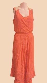 NY Collection Women's Size Small Dress Orange Sleeveless Cinch Waist Lace Back