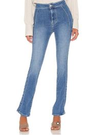 Free People  Denim Cross My Heart Pintuck Slim Straight High Rise Jeans Blue 28