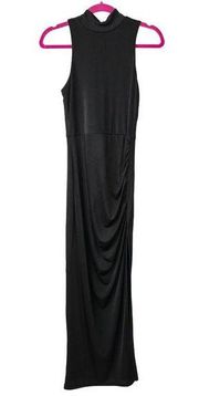 Dee Elly Dress Womens Small Black Mock Neck Sleeveless Slit Solid Fitted