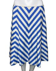 Talbots Skirt Womens 8 Blue White Chevron A Line Pleated Midi Career Nautical