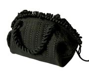 Vintage 1940s Black Woven Nylon Loopy Purse