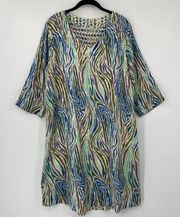 Soft Surroundings Positano Mini Dress Cotton V Neck Abstract Zebra Print Large