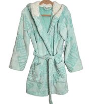 Victoria’s Secret Pink Cozy Sherpa Plush Mint Turquoise Hooded Robe Size XS