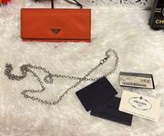 Prada Womens Leather Continental Envelope Wallet Orange