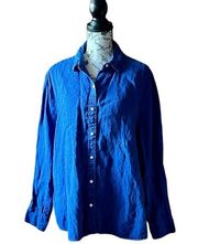 tommy bahama Blue Linen Button Down Shirt Womens Boho Preppy Casual Beach Summer
