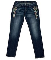 Driftwood Women Floral Ankle Skinny Jeans Denim Embroidered Stretch Blue Size 29