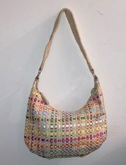 THE SAK Tan, Green, Pink, White, Orange, Blue Striped Woven Ribbon Purse