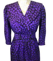 Vintage 80's Maggy London Jeannene Booher purple black wrap front Dress small P