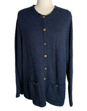 Vintage 90s Blair Knit Cardigan Sweater XL Blue Button Up Pockets Long Sleeves