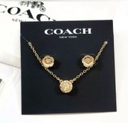 Coach Jewelry Open Circle Necklace and Tea Rose Stud Earrings Set NWT MSRP $125