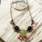 Banana Republic Statement Necklace - Multicolor Green Pink, Gold Toned