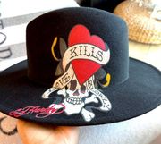 Ed Hardy Fedora Hat "Love Kills Slowly" Calavera 💀 and Dragon 🐉