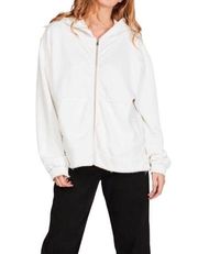 NAKED WARDROBE Pocketed Full Zip Front Hooded French Terry Sweatshirt White SzXL