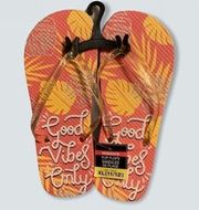 Good Vibes Only Orange Yellow Beach Flip Flops NWT Size 11/12