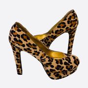Mossimo Leopard Platform Heels Shoes Faux Suede 8 Tan Brown Vegas