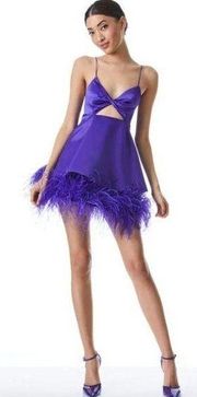 NWOT Alice + Olivia Necole Cutout Feather Hem Mini Dress Purple Womens 2