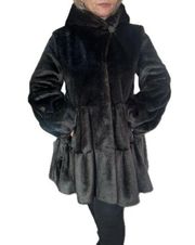 Jones NY Mahogany Faux Fur Mink Babydoll Style Coat with Hood Medium Vintage 90s