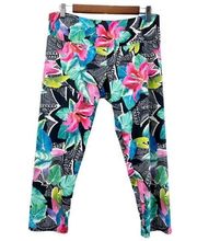 Onzie Womens L Tropical Activewear Leggings Capri 21" Floral Black Pink