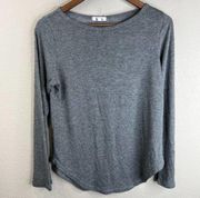 LNA Womens Solid Long Sleeve T-Shirt Size S Heathered Gray Curved Hem