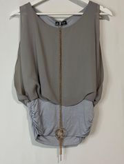 La  Women’s Sleeveless Ruched Blouse with Necklace Grey NWOT